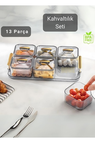 6 Lı Kahvaltı Seti 13 Parça Kahvaltılık Bpa Free Sunumluk Şık Tepsili Kahvaltılık Şeffaf