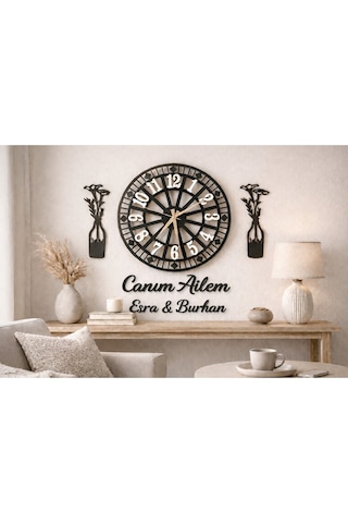 Salon Duvar Saati 40 Cm Çiçekler 30 Cm İsim Değişir No36 Çok Renkli