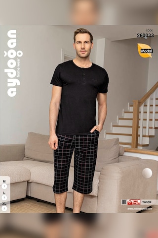 Aydoğan Erkek Civan Modal Bermuda Siyah Pijama Takım 0033 Siyah