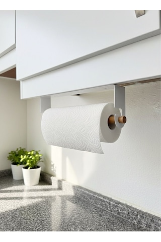 Kağıt Havluluk Yapışkanlı Ve Vidalı Şerit, Kancalı Ağaç Çubuklu Model Beyaz Rengi Beyaz