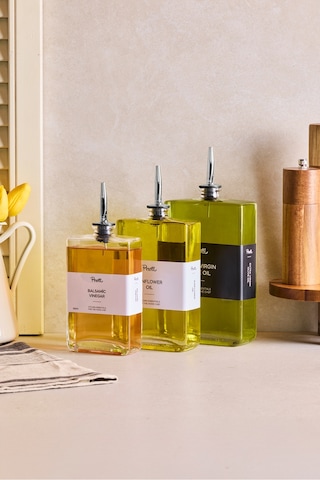 Molivet 3'lü Silver Kapak Cam Yağdanlık Sosluk Sirkelik 350-500-750 Ml Seffaf Şeffaf