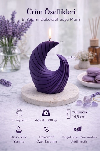 Dekoratif Lüks Soya Mum,el Yapımı Doğal Mum,uzun Yanma Süreli Modern Ev Hediyesi,ev Süsü Mor 300 G Mor