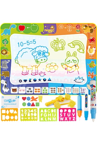 Samdoo 120x90cm Çocuklar İçin Su Tabanlı Boyama Matı - Yeniden Kullanılabilir Sihirli Boyama Altyapısı, Eğitici Oyun Ve Çizim Seti Tam Paket C Çok Renkli