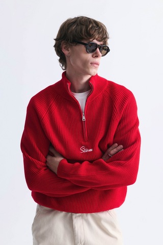 Vamos Fermuar Kapama Dik Yaka Sweatshirt Kırmızı