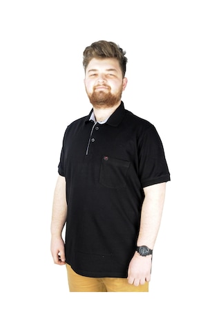 Mode Xl Battal Beden Erkek Tshirt Polo Yaka Cepli Klasik Pike 20552 Siyah 001