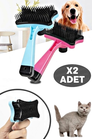 Tilbe Home Tuşlu Evcil Hayvan Kedi Köpek Tüy Toplayıcı Fırça Tarak 2'li Çok Renkli