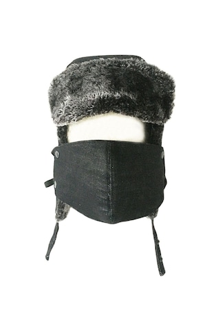 Shark Anatolia Çıkarılabilir Maskeli Pilot Kürklü Şapka Siyah