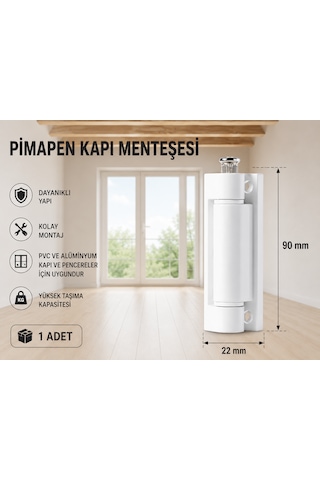 Pimapen Kapı Menteşesi Beyaz 90 Mm Pvc Kapı Menteşesi, Ayarlanabilir Metal Pim 2 Adet