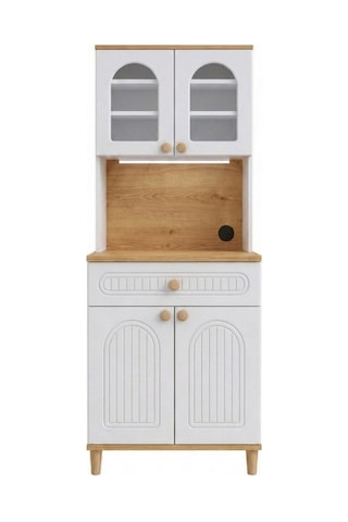 Barista Led Aydınlatmalı Kahve Köşesi Dolabı Retro Büfe 195cm Mdf Krem
