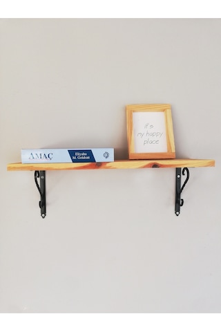 Siyah Ferforje Ayaklı, Ahşap Kitaplık Duvar Rafı 50x11cm