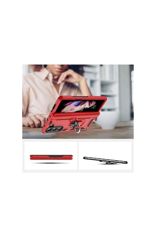 Samsung Galaxy Uyumlu Z Fold 5 Kilif Zirhli Standli Miknatisli Mat Kapak