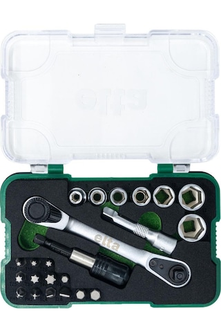 Elta 1/4" Altıköşe Cırcırlı Lokma Anahtar Ve Bits Uç Seti 23 Parça