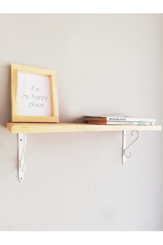 Beyaz Ferforje Ayaklı, Ahşap Kitaplık Duvar Rafı 50x11cm