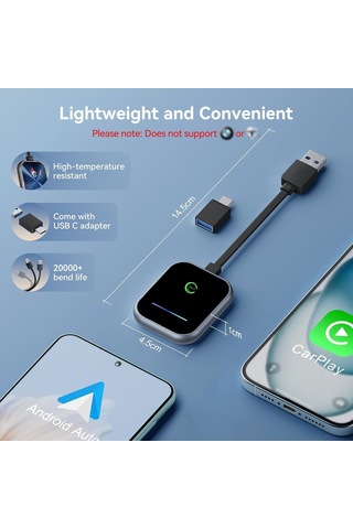 Suofeng Kablosuz Carplay Ve Android Auto Dönüştürücü - Araç Kablosuz Hale Getirici, Navigasyon, Müzik, Ses Asistanı Desteği 2合1 Gri Kenar