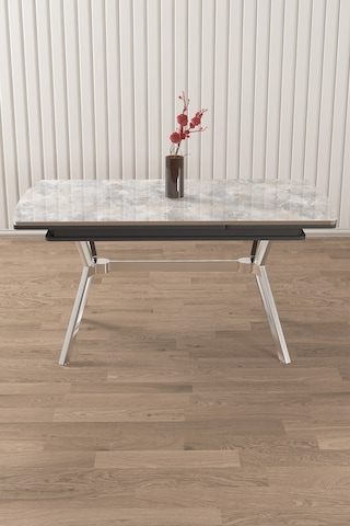 Canisa Weps Serisi 89x150 Açılabilir Lak Panel Rampla Gri Krom Ayak Masa Takımı Ve 6 Siyah Sandalye Rampla Gri Masa Siyah Sandalye Krom Ayak