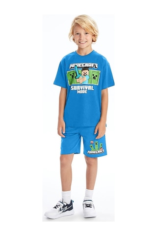 Erkek Çocuk Minecraft Şortlu Takım Mavi
