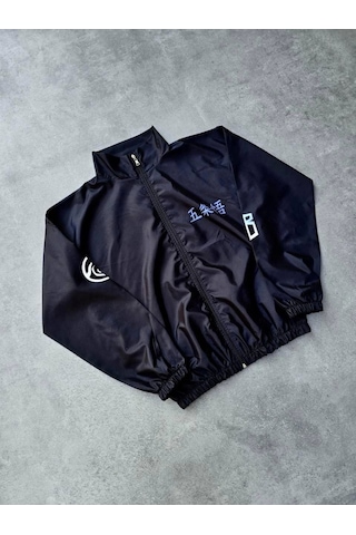 Modasize Fermuarlı Dijital Baskılı Rüzgarlık - Siyah Siyah