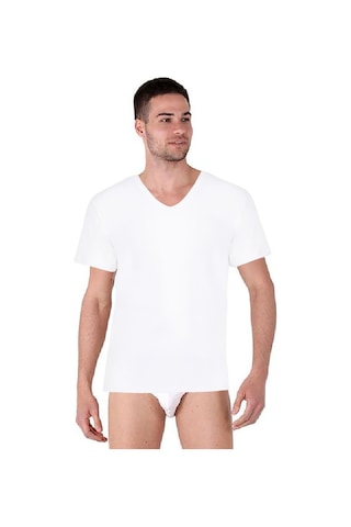 Thermoform Bambu Erkek V Yaka Tişört Kısa Kollu Fanila Atlet Ve Slip Külot Seti Beyaz Çok Renkli