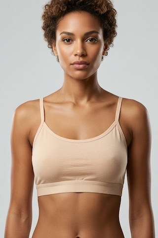 Mataş Kadın İnce İp Askılı Pedli Pamuklu Büstiyer Crop Bralette Bej