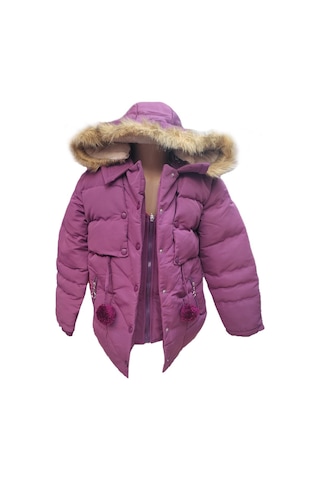 Life For Moda Kız Çocuk Önü Fermuarlı Ve Çıt Çıtlı Ponpon Detaylı Çıkarılabilir Tüylü Kapüşonlu Peluş Astarlı Mont 3018 Lila