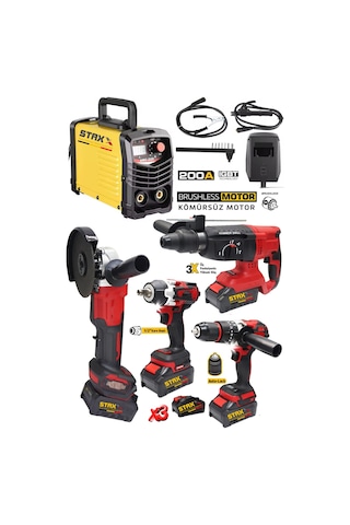 Staxx WM200RED 200A Kaynak + Matkap + Taşlama + Somun Sıkma + Kırıcı Delici 5'li Set