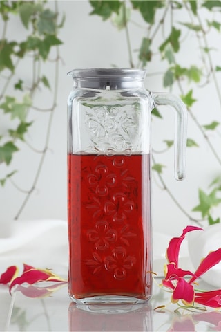 Lav Bloom Cam Sürahi Tekli 1,2 L Kulplu Pembe Plastik Kapaklı