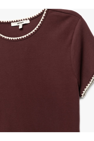 Koton Pamuklu Slim Fit Kısa Kollu Bisiklet Yaka Kroşe Detaylı Tişört Bordo 6wak50151ek Bordo