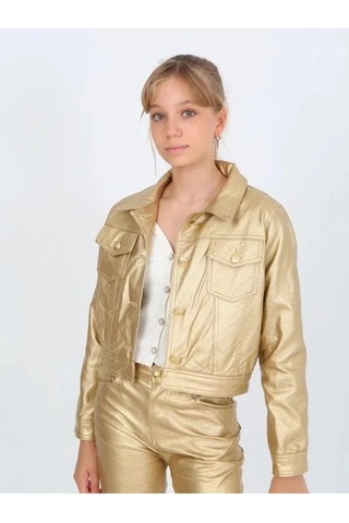 Kız Çocuk Gold Deri Ceket-14815 Altın