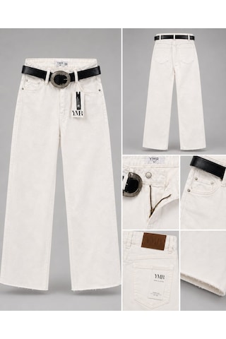 Ymr Moda Kemerli Kesik Paça Jeans Ymr-026426 Beyaz Ymr Moda Kemerli Kesik Paça Jeans Ymr-026426 Beyaz