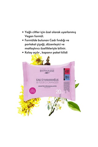 Byphasse Cadı Fındığı Ve Portakal Çiçeği Özlü Makyaj Temizleme Mendili Yağlı Ciltler 20'li