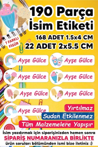 Okul Etiketi Kalem Defter Etiketi Yaz Temalı Özel Isim Yazılabilen Etiket - 190 Adet
