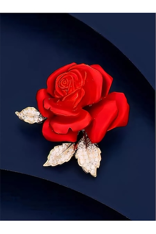 Zirkon Taşlı Gül Broş 245383237 Kırmızı