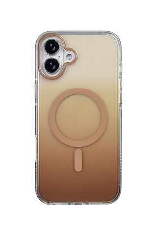 Techaks Apple Uyumlu iPhone 16 Plus Kılıf M-safe Şarj Özellikli Transparan Renk Geçişli Tchs Toros Kapak - Gold Altın