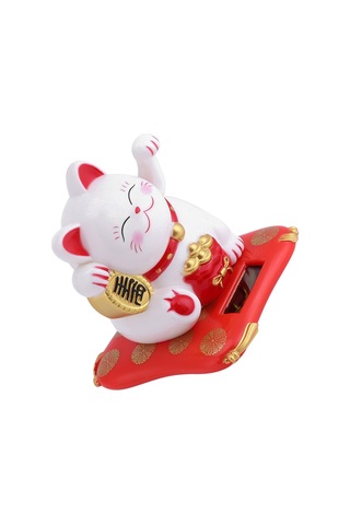 Shineyee Güneş Enerjili Otomatik Ellik Kedi Araba Süsü, Şans Ve Mutluluk Simgesi, Plastik Materyal, Beyaz Renk