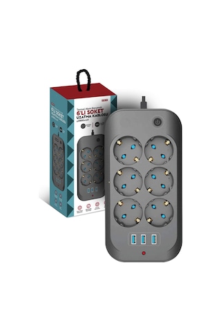 Termal Akım Korumalı 6xpriz, 3xusb 2500w, Akım Korumalı Priz