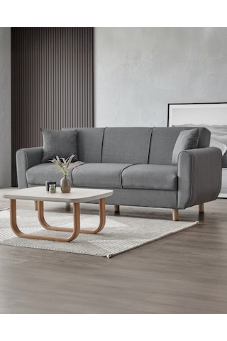 Flavia 3'lü Kanepe Salon, Oturma Odası Yataklı Bazalı Krem Koyu Gri