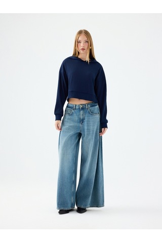 Long Crop Kadın Sweatshirt Lacivert