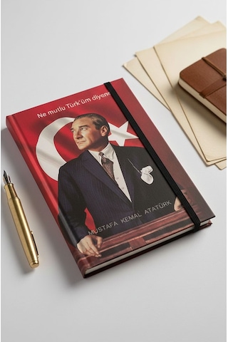 Atatürk Tarihsiz Ajanda Kuşe Kapak Kırmızı 1 Adet Atatürk Modalist Çizgili Defter Lastikli 14x20 Cm Günlük Planlayıcı