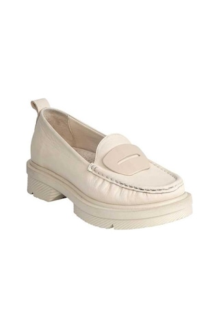 Mammamia D24ya-850 Kalın Taban Loafer Deri Kadın Ayakkabı Krem