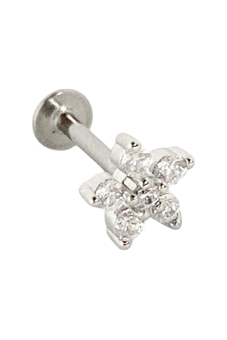 Cerrahi Çelik Taşlı Çiçek Piercing Gümüş