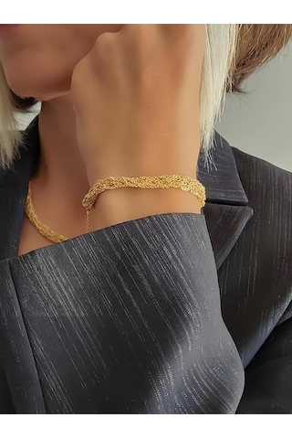 Zırh Örgü Model Çelik Zincir Dokuma Altın Kaplama Kolye Bileklik Set