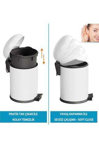 Aqua Bagno Smile Klozet Fırçası + Çöp Kovası 5 Lt -2 Parça Set, Beyaz