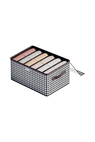 Fosenze Houndstooth Desenli 6 Bölmeli Kapaklı Non-woven Organizer Kutusu - 44x30x20cm, Çekmeceli, Yığılabilir, Evde Giysi/ev Aletleri Depolama