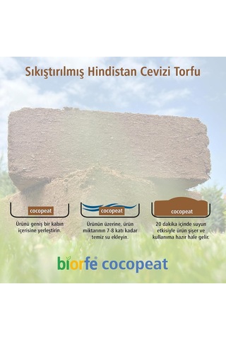 Biorfe Premium Sıkıştırılmış Hindistan Cevizi Torfu, Coco Peat Block, Su Tutucu Torf 10 Kg Diğer