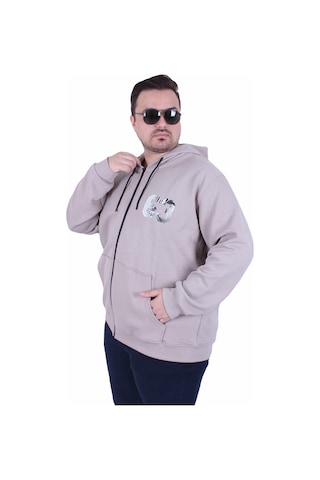 Moc Grande Mocgrande Büyük Beden Kapüşonlu Sweat Double Face Sixty Three 25704 Bej Bej