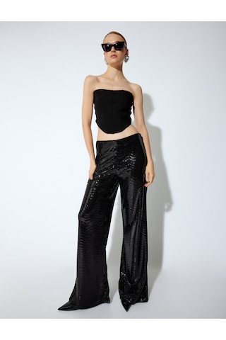 Koton Slim Fit Asimetrik Straplez Crop Top Siyah 5wak10331ek Siyah