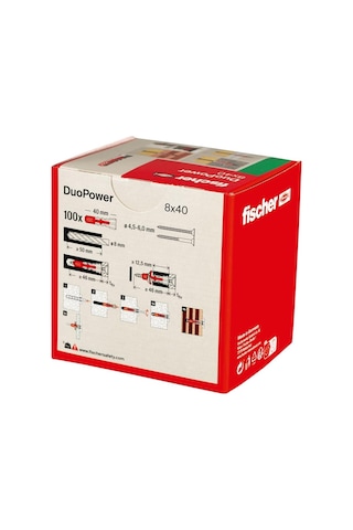 Fischer Duopower 8 X 40, Evrensel Dübel, Güçlü 2 Bileşenli Dübel, Beton, Tuğla, Taş, Alçı Yapı Plakaları Vb.