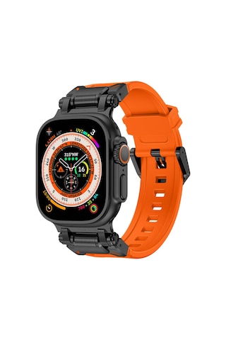Mobilteam Watch Ultra 49mm Clo Krd-101 Titanyum Metal Başlıklı Silikon Kordon-siyah-turuncu