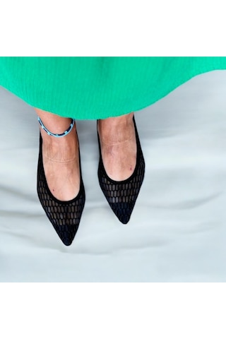 Ne&ve Shoes Siyah File Kadın Sivri Burunlu Günlük Rahat Babet