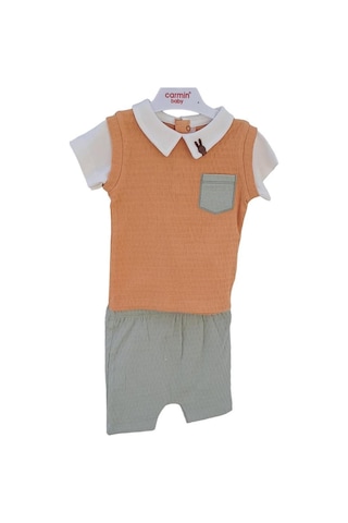 Erkek Bebek Pamuklu İkili Cep Detaylı Yazlık Takım-12577-mint Mint Yeşili